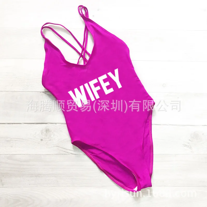 WIFEY слитный купальник с буквенным принтом женский высоким вырезом и низкой