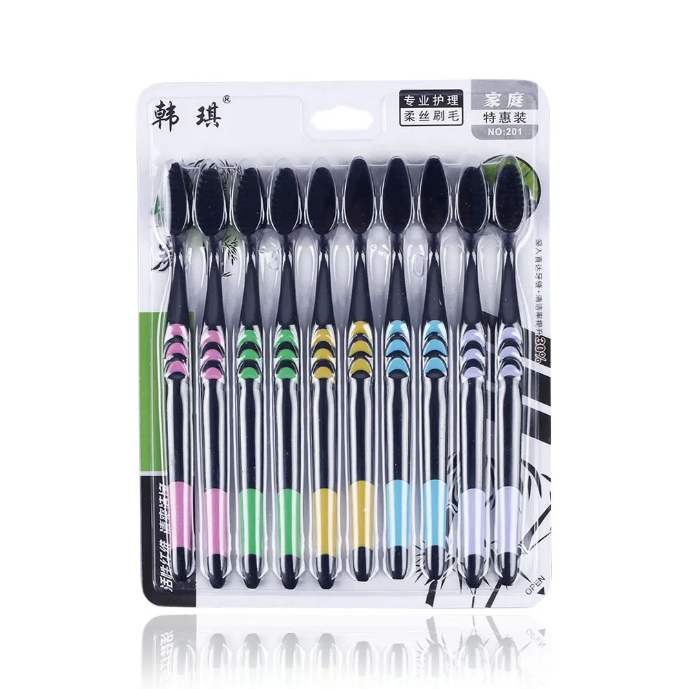 Двойная Ультрамягкая бамбуковая нано зубная щетка 10 шт./упак. черная личная