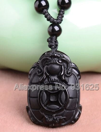 Красивая Ручная работа натуральный черный обсидиан резная китайская черепаха