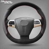 shining wheat black leather suede car steering wheel cover for toyota corolla 2011 2012 2013 rav4 2011 2012