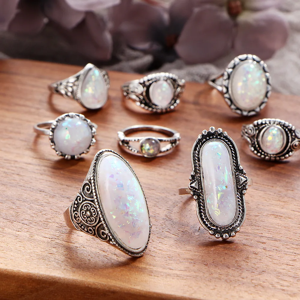 8 шт./лот Винтаж Тарельчатая комплект для Для женщин модные Anel Aneis Bague камень