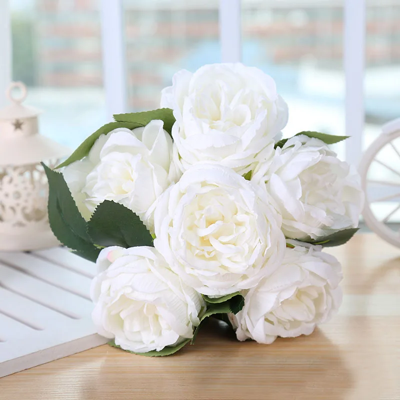 White Bouquets YO CHO Свадебный букет Шелковая Красная Роза Пион искусственный цветок розовый белый свадебный букет для невесты подружки невесты свадебные принадлежности - Цвет: White Bouquets