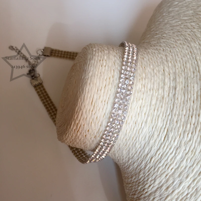 Ручная работа 7 мм/шир. три ряда стеклянных кристаллов и нержавеющей стали