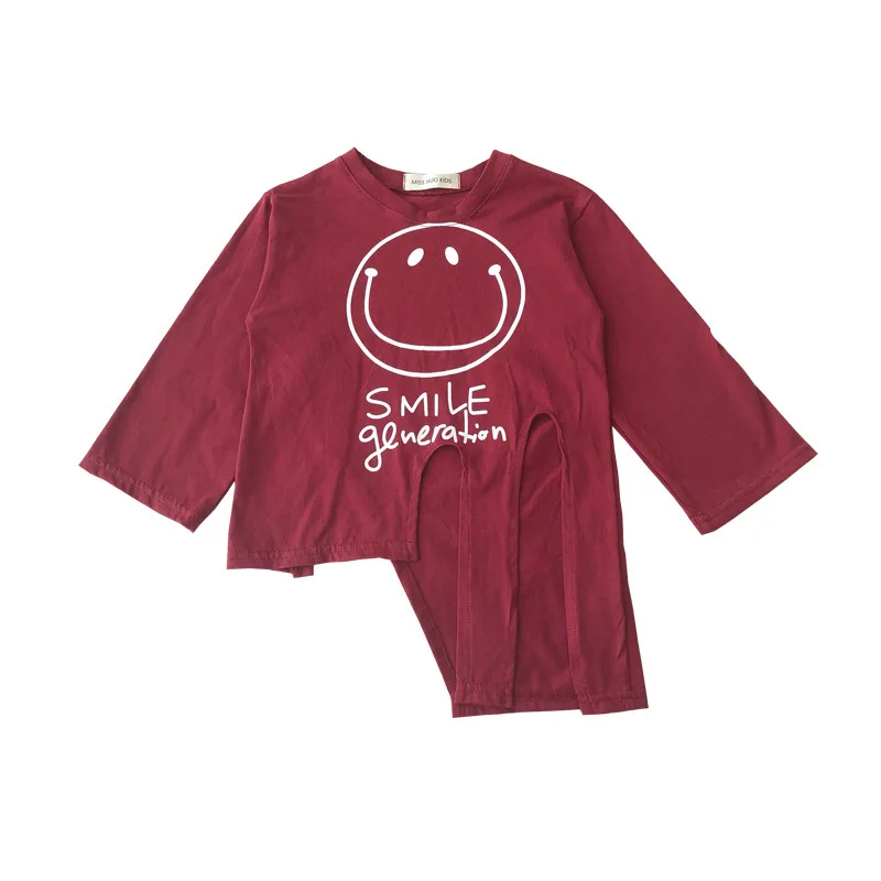 New Arrival Girls Blouse Irregular Cartoon Smiley Face Cotton Red/Black Shirt The Autumn For 1-6T Baby Children's Clothing | Детская