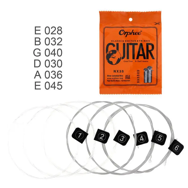 Orphee 6pcs/set Guitar Strings Conventional Classical String Series E/B/G/D/A/E Use High-quality Nylon Wire Feel Modera | Спорт и