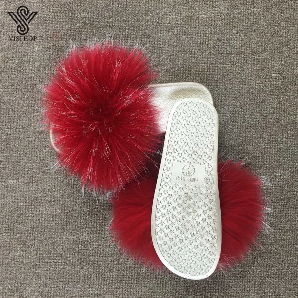 Женские шлепанцы из натурального меха енота золотистые сандалии с ПВХ Подошвой