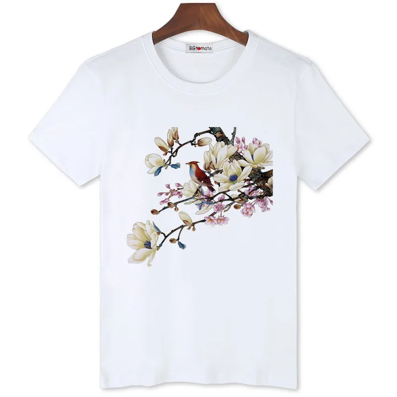 

BGtomato white Plum blossom Chinese Classical t-shirt super beautiful flowers tshirt brand new good quality summer casual shirts