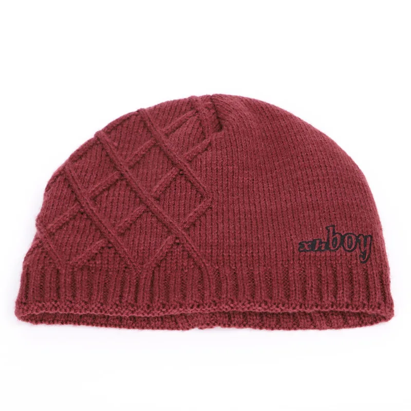 

Winter men's hat warm knit hat Bib head cap tiara thick plus velvet cap quality cotton men's bean casual sports peas solid bone