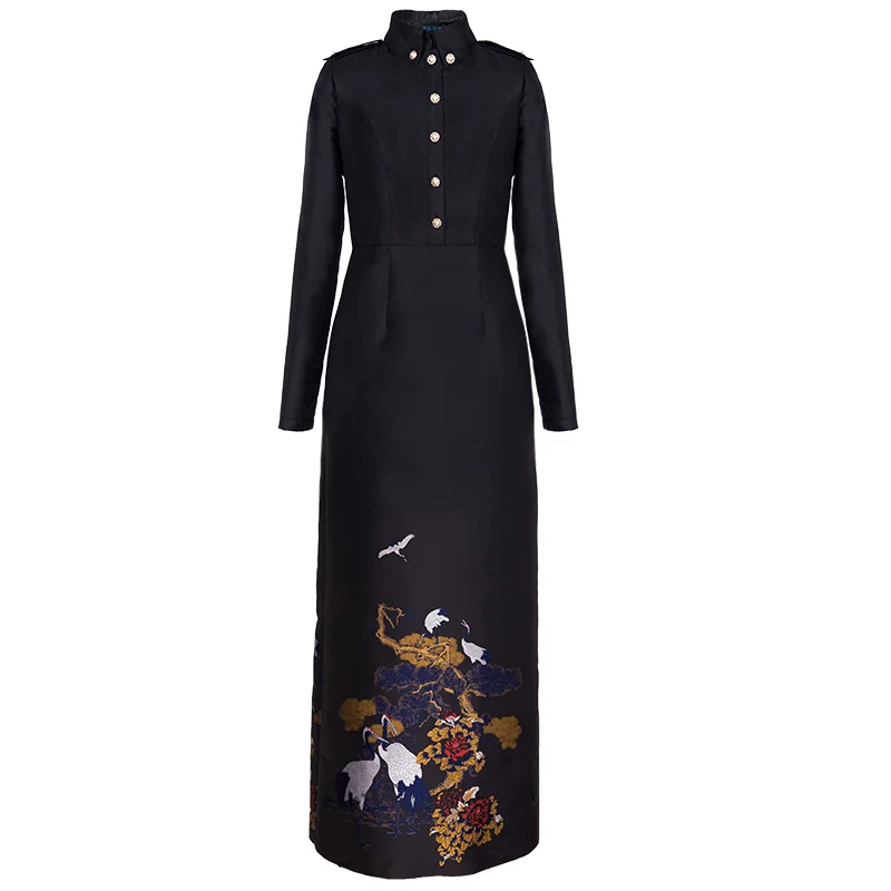 

High Quality Brand New 2020 Autumn Party Evening Vestidos Special Occasion Women Vintage Jacquard Print Elegant Long Dress XXXXL