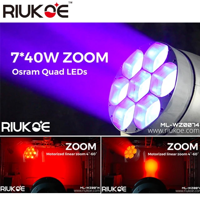 RIUKOE профессиональное шоу освещение 7x40 Вт RGBW Мыть Мини светодиодный зум