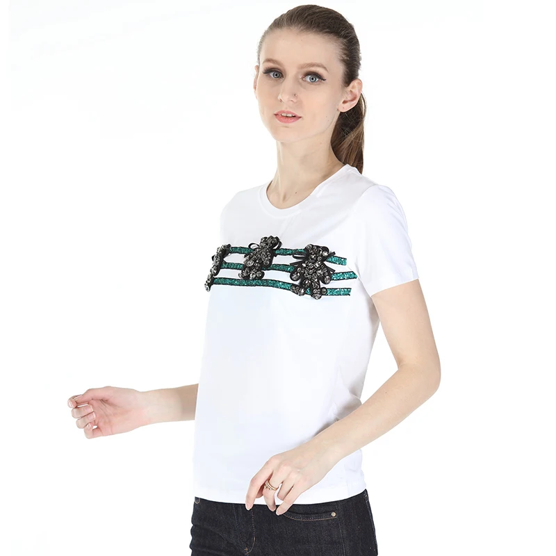 

Top Quality Tees Cotton Diamond Bear Pattern Women T shirt Casual O-neck T-shirt Femme 2021 Unicon Summer Woman Tee Shirts