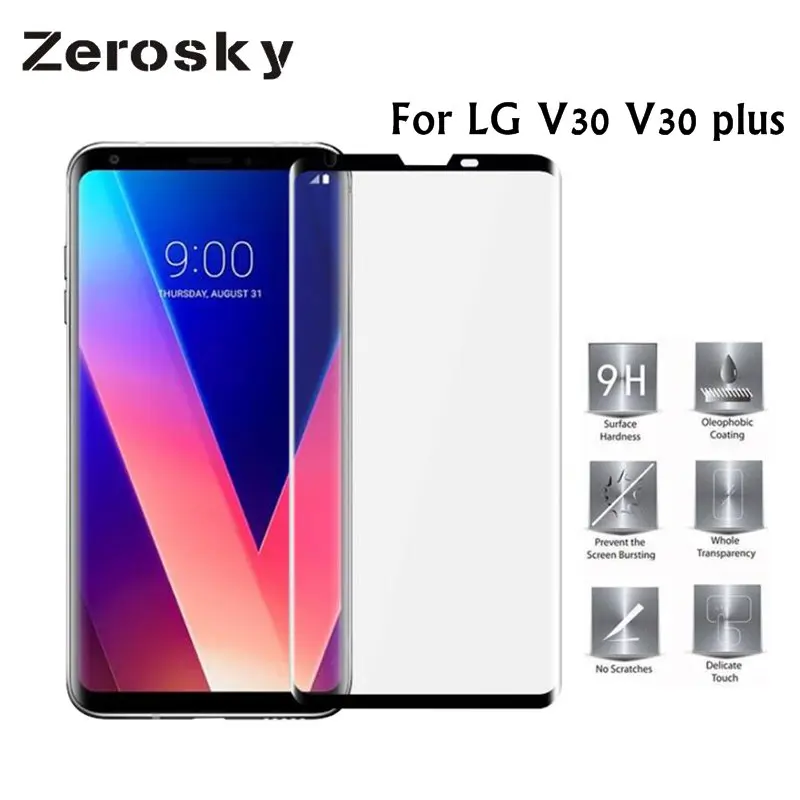 Закаленное стекло Zerosky для LG V30 3D изогнутое закаленное с полным покрытием plus