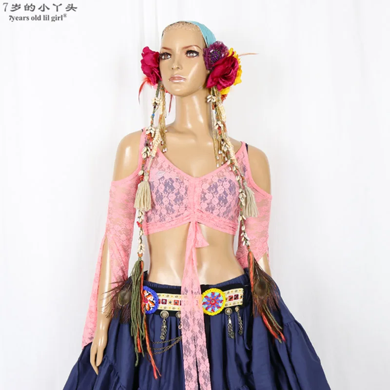 2021ATS популярный дешевый танец живота одежда кружевной топ на бретелях, чоли с открытыми плечами без спинки с длинным рукавом Женщины цыганское CHH01