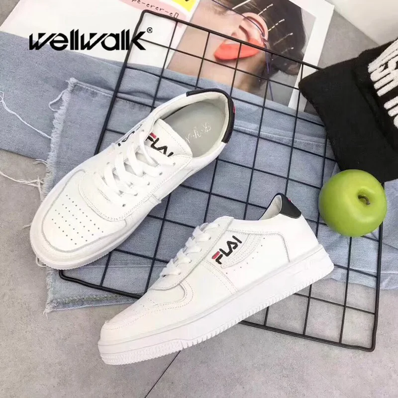 WELLWALK 2018 белые кроссовки для женщин с натуральной кожи Вулканизированная Обувь На