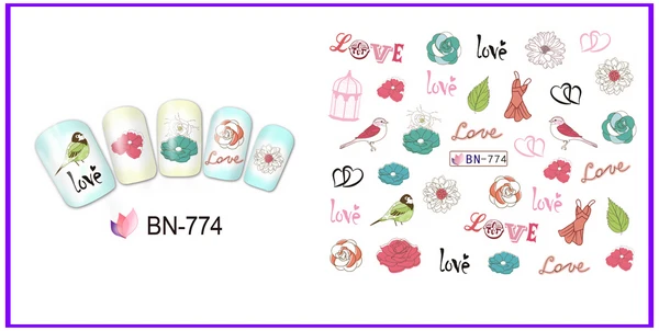 Uprettego 12 упак./лот воды Наклейка ногтей nail стикер Валентина Lip stick Высокий каблук обувь флакон духов Роза BN769-780