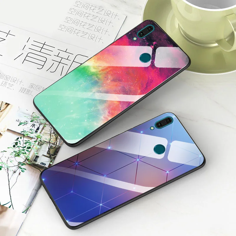 Tempered Glass Case For Huawei Y5 Y6 Y9 2019 Boat Shockproof Glossy Cover Bumper |