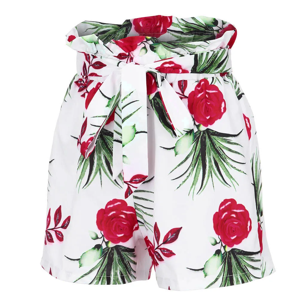 JAYCOSIN Women Clothes Shorts Sexy Plus Size Foral Printed Bow Bandage Shorts Female Elastic Waist Loose Wide Leg Shorts Ladies