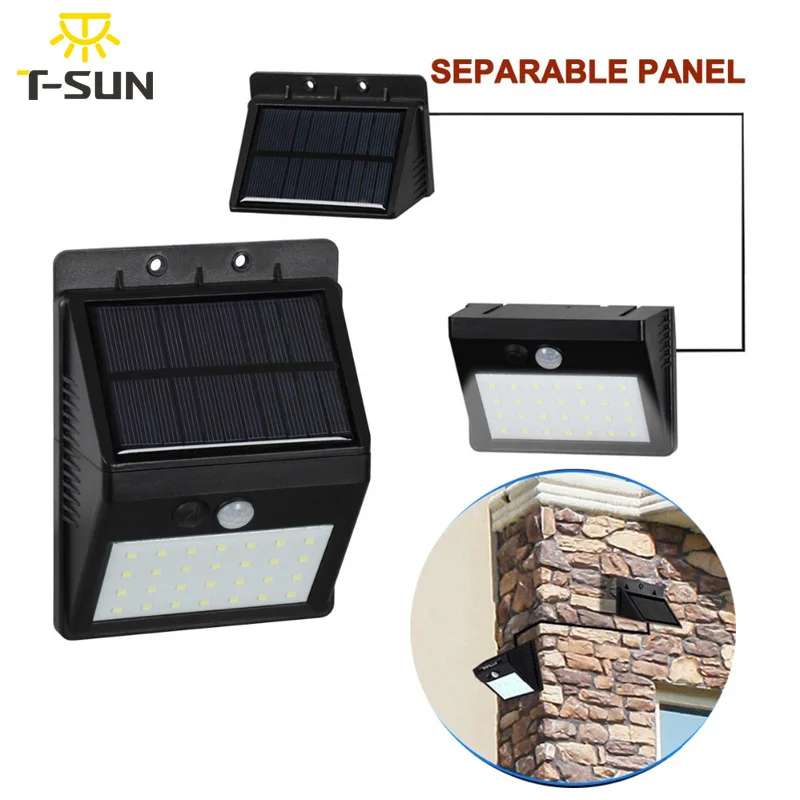 

T-SUNRISE LED Solar Light Motion Sensor with Separable Solar Panel 28 LED Garden Solar Lamps Waterproof IP64 Street Light