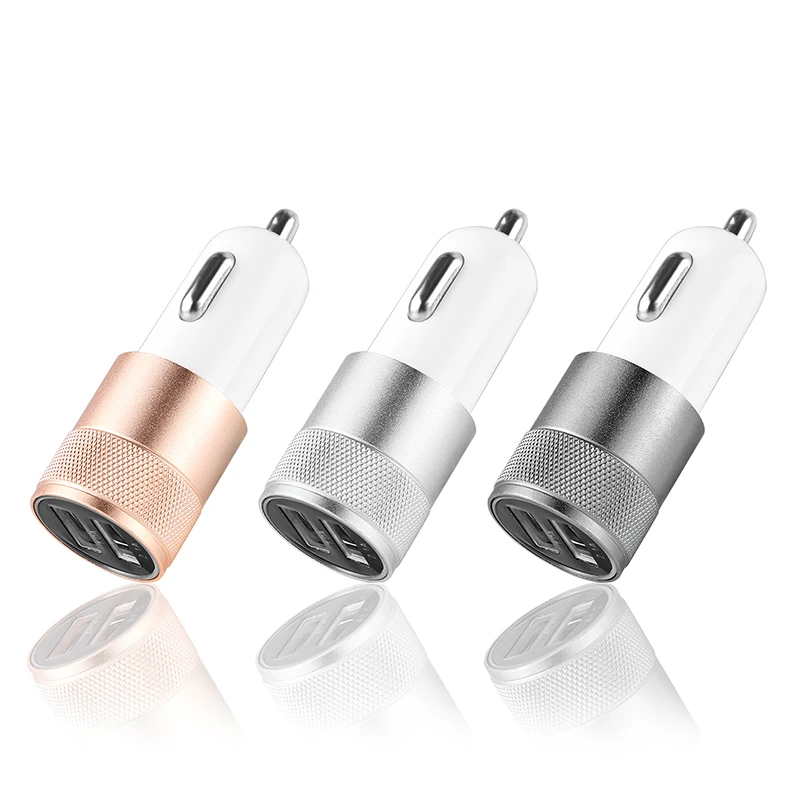 Универсальное автомобильное зарядное устройство с двумя портами USB алюминиевый