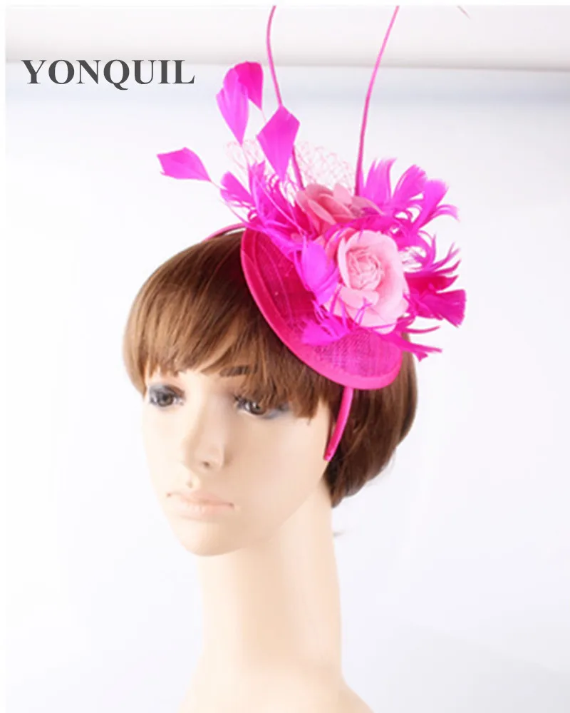 

Ladies Vintage Sinamay Hats Hair Bands Fascinators With Ostrich Quill Decor Accessories Bridal Royal Tea Cocktail Hats OF1541