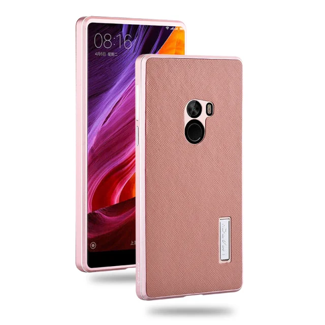 pink Супер Роскошный Xiaomi mi x чехол с металлической рамкой+ перекрестный узор из натуральной кожи чехол для Xiaomi mi x Жесткий противоударный чехол для телефона s сумка - Цвет: pink