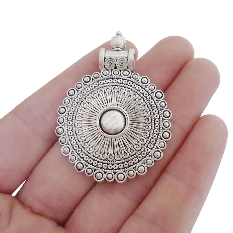 5 x Тибетский античный серебряный тон Boho Цветок Круглые Подвески Для Изготовление Ювелирных ожерелий фурнитура