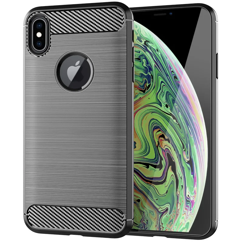 Для iPhone Xs Max чехол из углеродного волокна для задняя крышка Мягкий Силиконовый