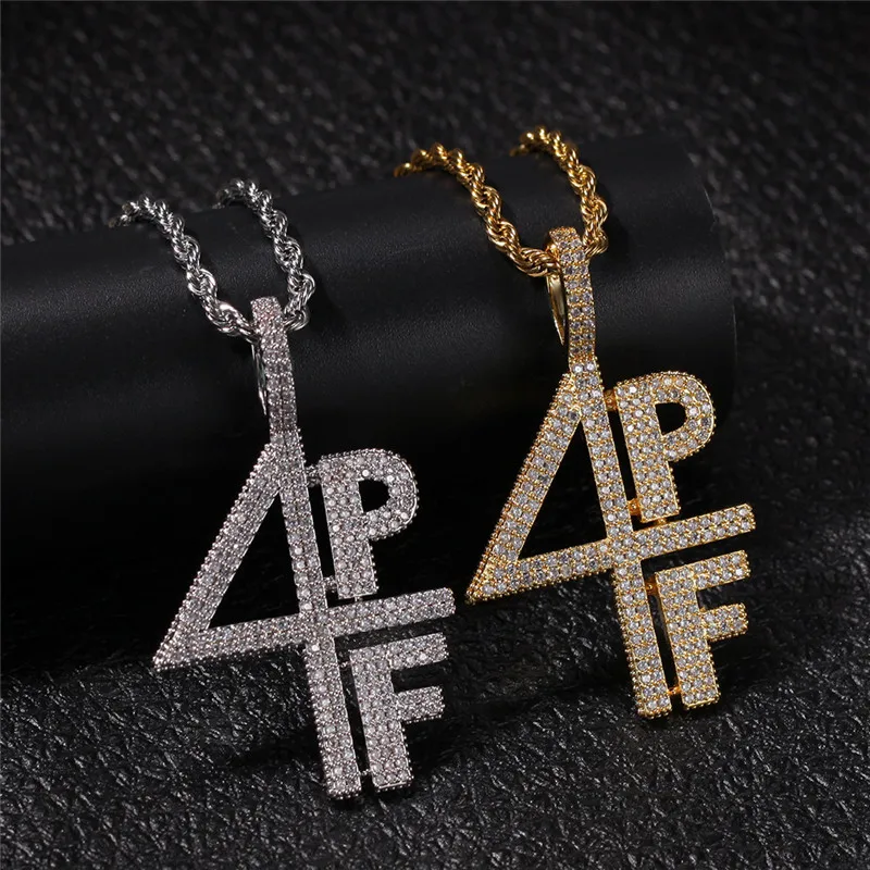 Iced Out Letters Pendant Necklace New Arrival AAA Zircon 2 Colors Men's Charms 4PF Fashion Hip Hop Jewelry | Украшения и