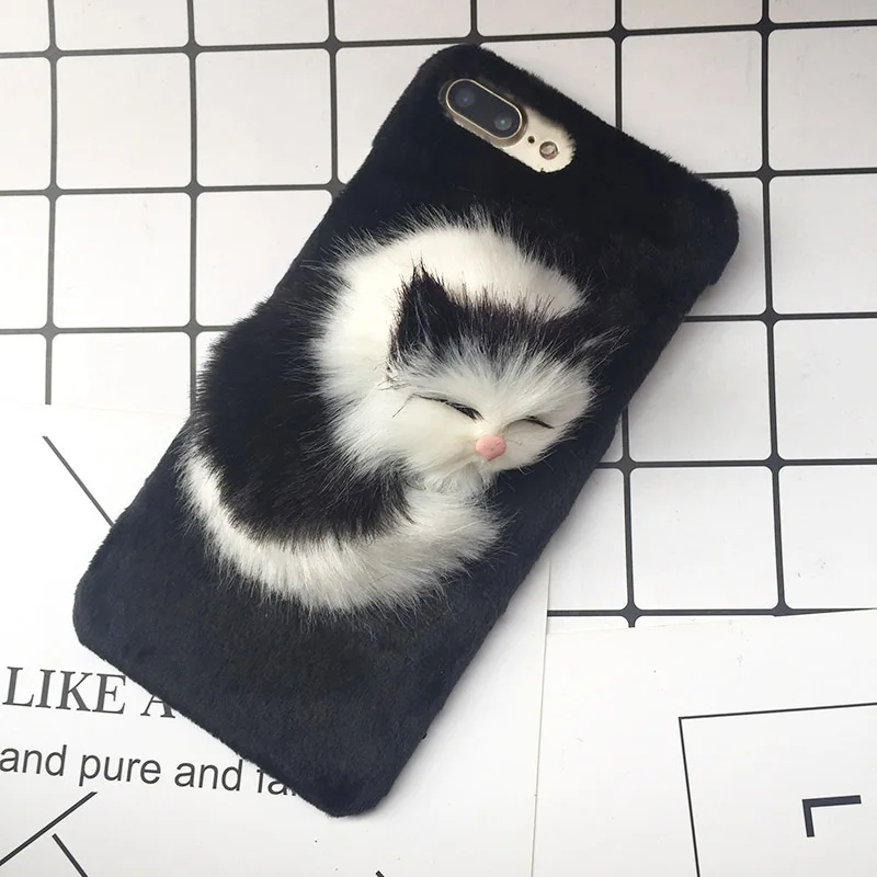 Милый пушистый зимний теплый чехол с котом для телефона iPhone 14 13 12 11 Pro Max X XR XS 8 7