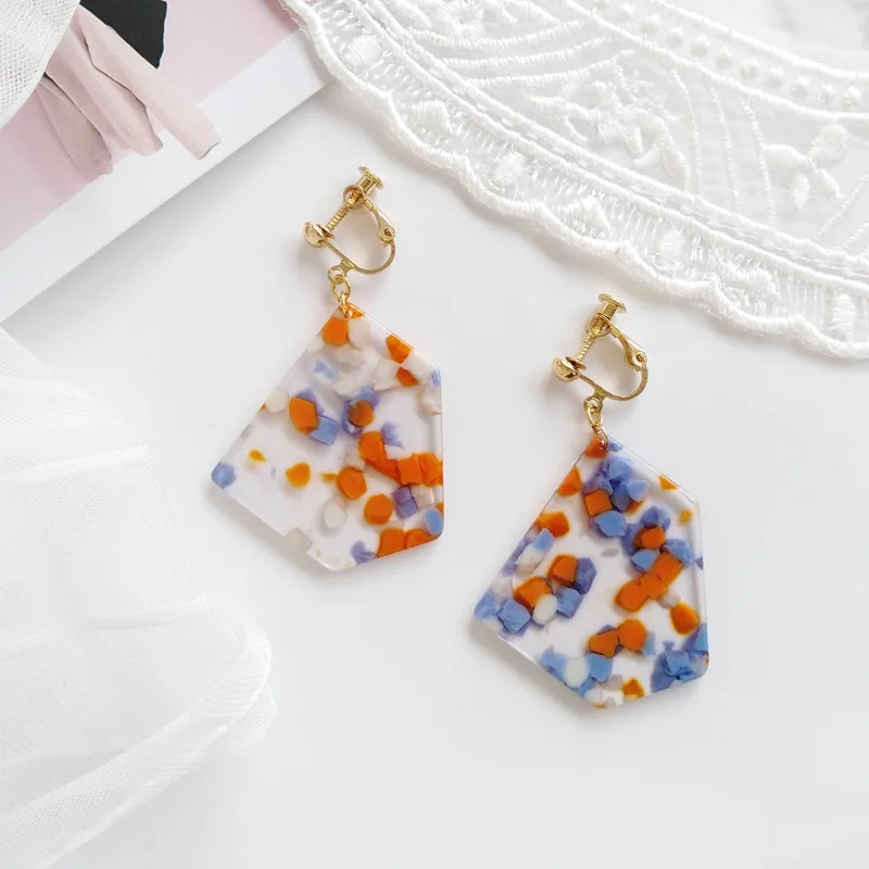 clip on earring Разноцветные серьги-клипсы в форме буквы ed неправильной формы без отверстий для ушей, женские яркие цветные серьги-клипсы с геометрическим рисунком без пирсинга - Окраска металла: clip on earring