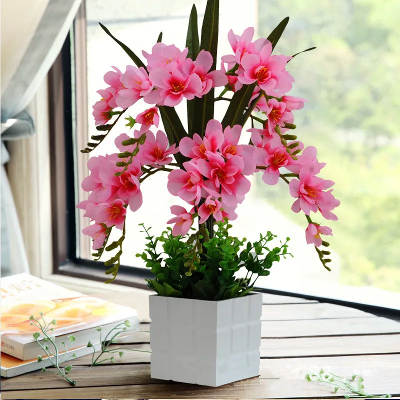 M Цветы искуственные künstliche blumen fleurs artificielles Нежный Phalaenopsis искусственные цветы в горшке искусственный букет цветов горшки - Цвет: M