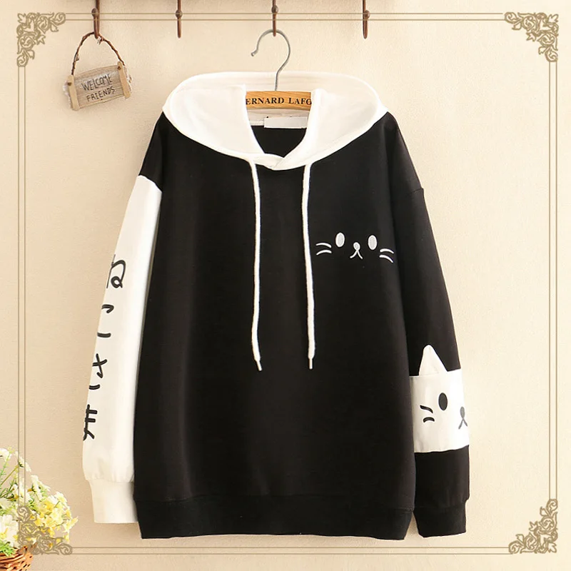 WXCTEAM Kawaii Harajuku маленький кот котенок печатных толстовки для женщин теплый флис