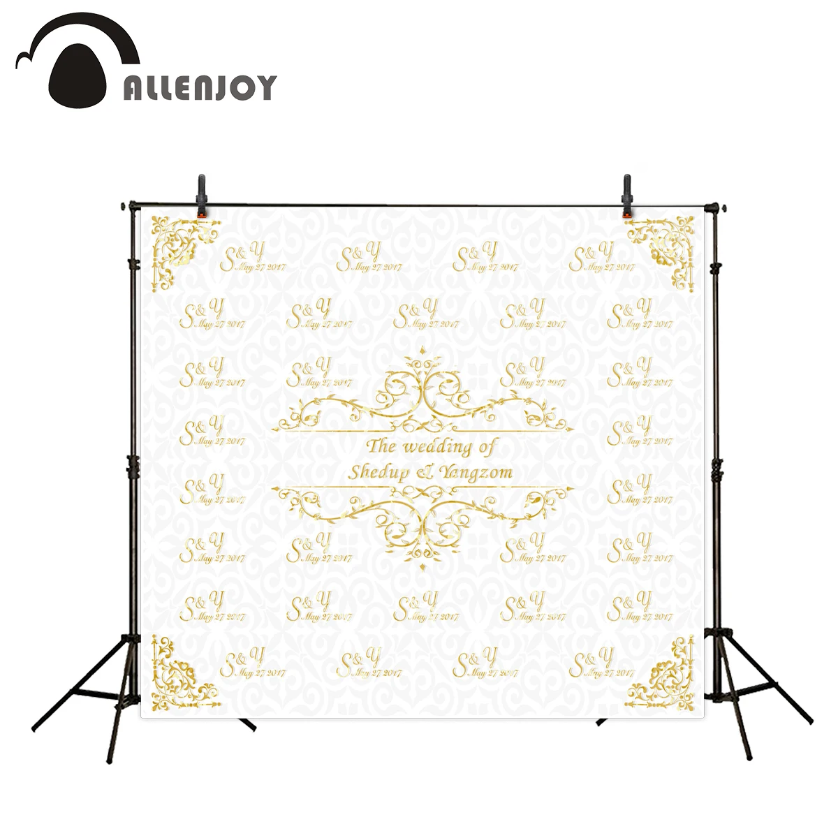 Фон для фотосъемки Allenjoy с золотой рамкой свадебный фон именем и даты фразой может
