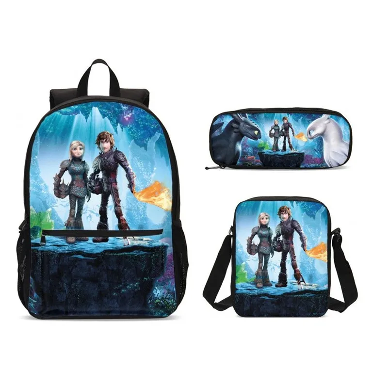 3 шт./компл. Портфолио для школы сумки подростка мальчиков девочек мультфильм Как приручить дракона 3D печать Bookbag Rugzak Mochila Escolar - Цвет: SCBW012001J3P