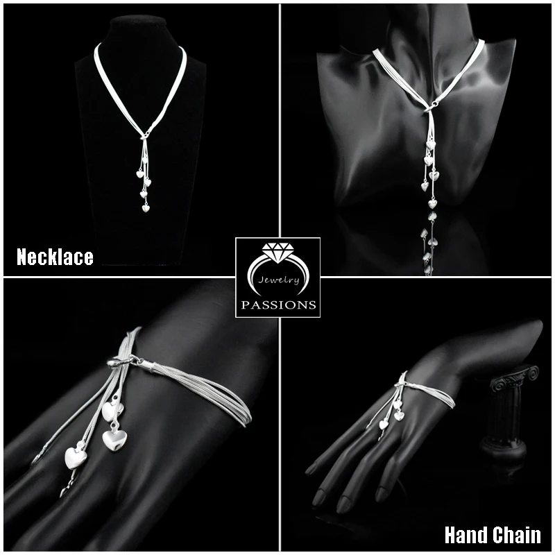 Hot Fashion 925 Sterling Silver Multilayer Long Tassel Love Heart Maxi Pendant Necklace Bracelet Jewelry Set Women Luxury Gift | Украшения