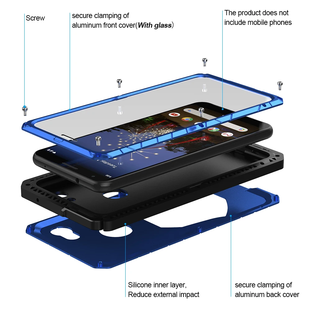 Чехол для Google Pixel 3A Алюминиевый металлический стеклянный протектор экрана