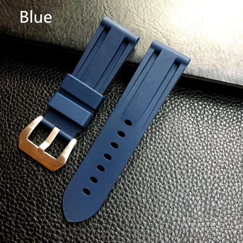 MERJUST 22mm 24mm 26mm Black Orange Blue Red Silicone Rubber Whatchband For Pam PAM111 Watch Strap Bracelet with engraving