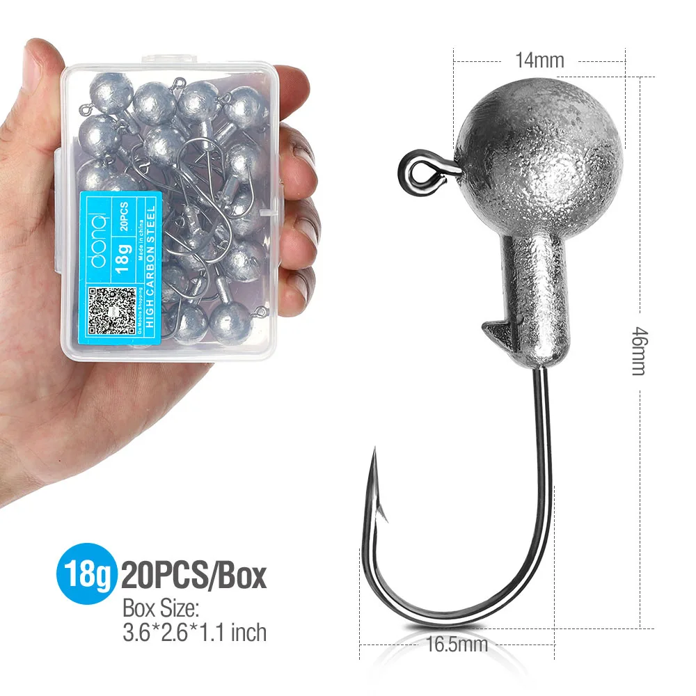 20pcs 18g DONQL 20 шт./компл. свинцовая головка рыболовный крючок для Мягкая приманка в виде червей кривошипный джиг рыболовный крючок 1 г-20 г колючая Одиночная карп рыболовные крючки Снасть - Цвет: 20pcs 18g