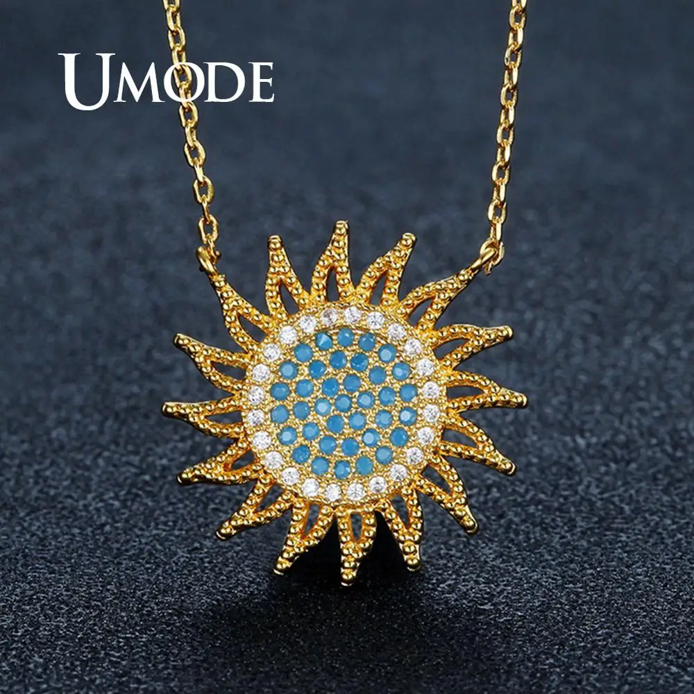 Женское ожерелье с подвеской от солнца UMODE золотистое цепочкой из циркония