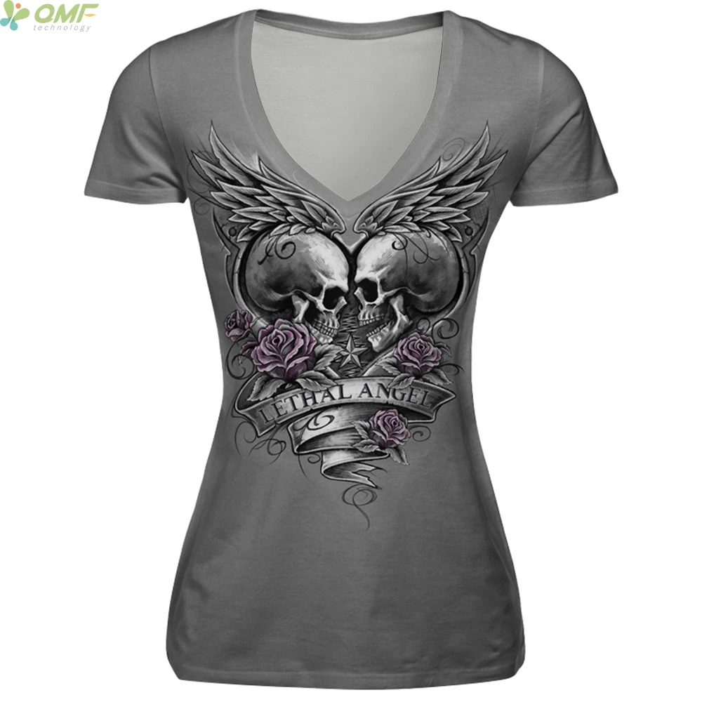 Серый череп летальный Ангел Вечная любовь беговые футболки v образный вырез
