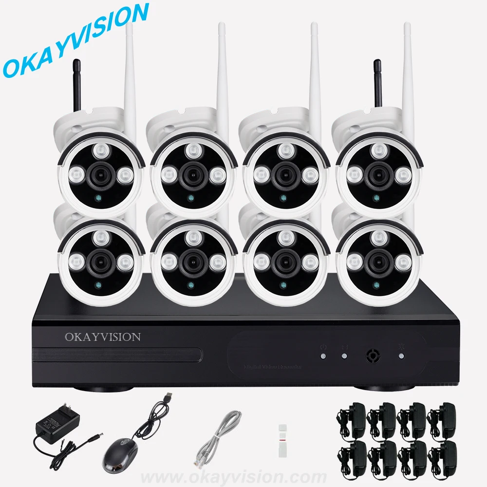 WI FI CCTV Системы 8ch HD P2P Беспроводной NVR Наборы пуля 1.0mp IP Камера охранных