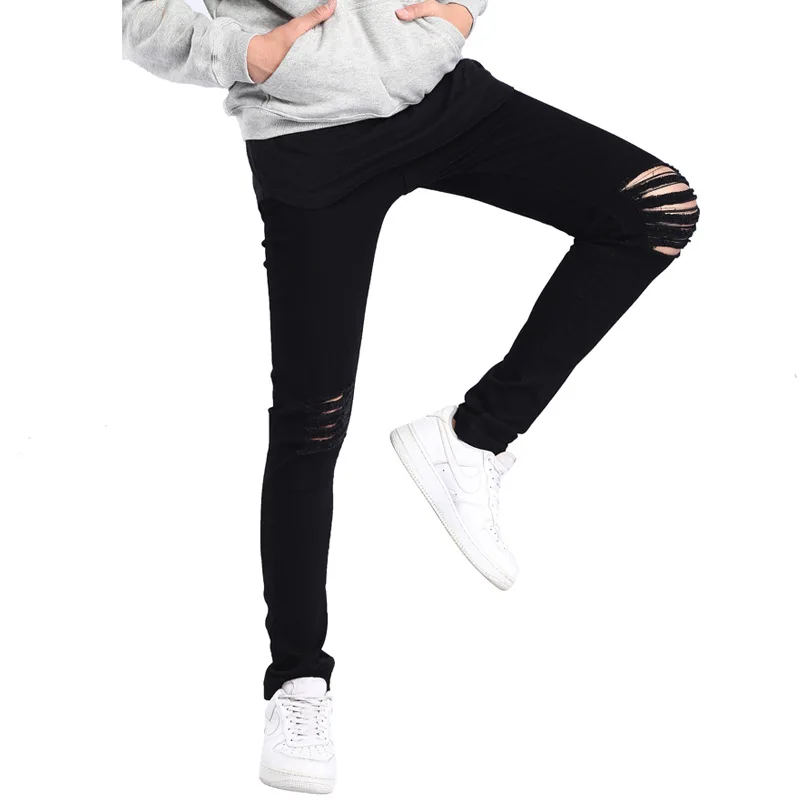 QMGOOD Black Skinny Jeans Men Knee Hole Men's Joggers Distressed Stretch Trousers Slim Fit Pants Street 2018 New | Мужская одежда