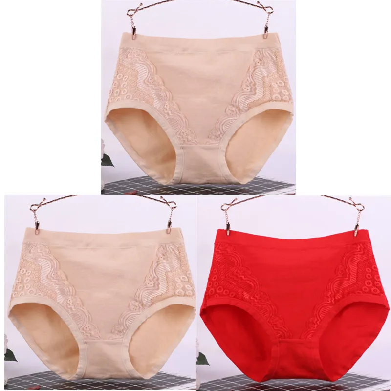 skin X 2 red 3 шт./лот, XL-6XL, большие размеры, высокая талия, женские трусики, одноцветные хлопковые трусы, нижнее белье, женские сексуальные кружевные бесшовные трусы 6634 - Цвет: skin X 2 red