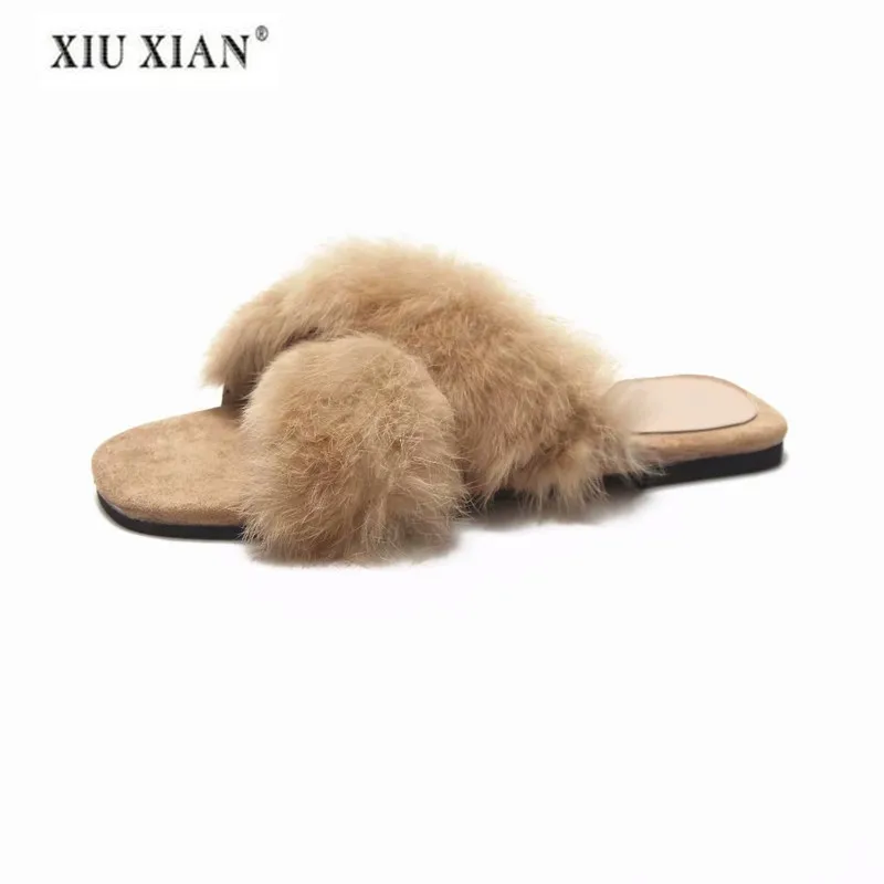 2018 модные меховые тапочки удобные пушистые Теплая обувь 4 цвета флок из флока на