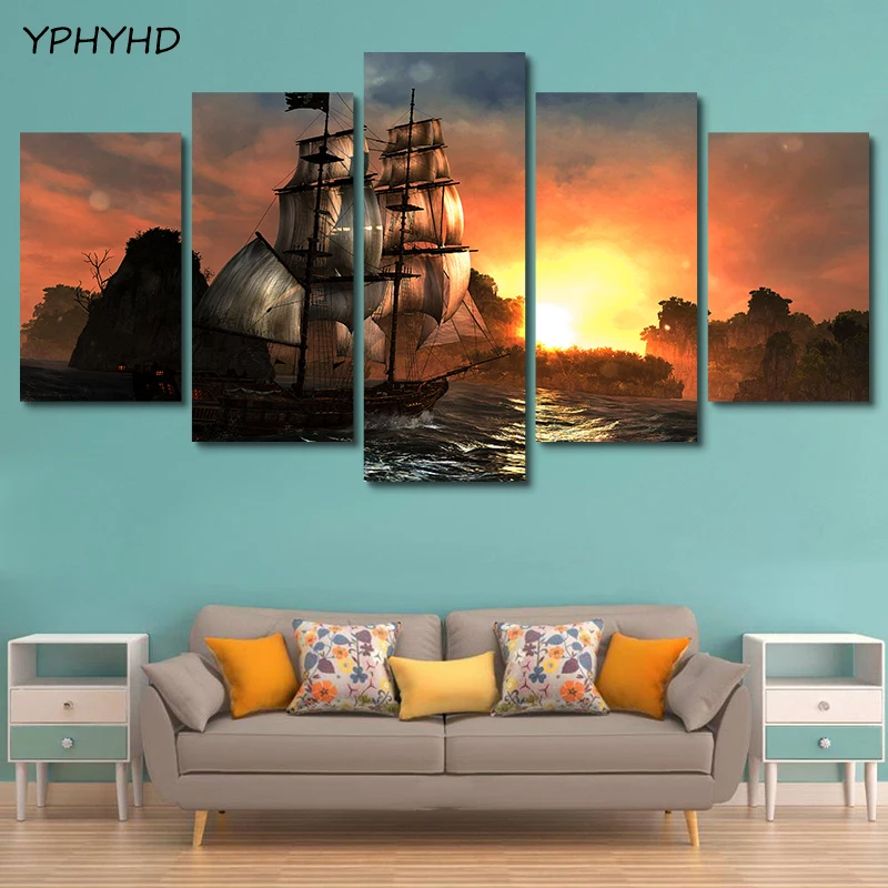 YPHYHD 5 шт. парусник на большом море морской пейзаж Искусство Современная HD