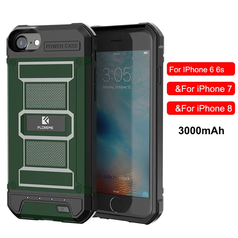 Green For i6 i7 i8 Чехол FLOVEME power для iPhone 7, 8, 6, 6s Plus, портативный чехол для зарядки iPhone, чехол для аккумулятора для iPhone 6, 7, 8 Plus - Цвет: Green For i6 i7 i8