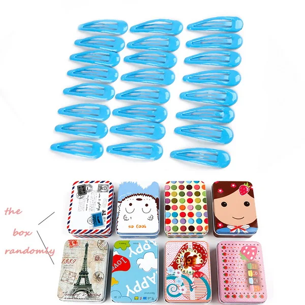 Blue Заколки для девочек, железная коробка, 24 шт., BB, малыши, заколки для волос в форме бантиков, заколки для волос, детская Шпилька, разные цвета, ювелирные изделия для укладки волос - Цвет: Blue