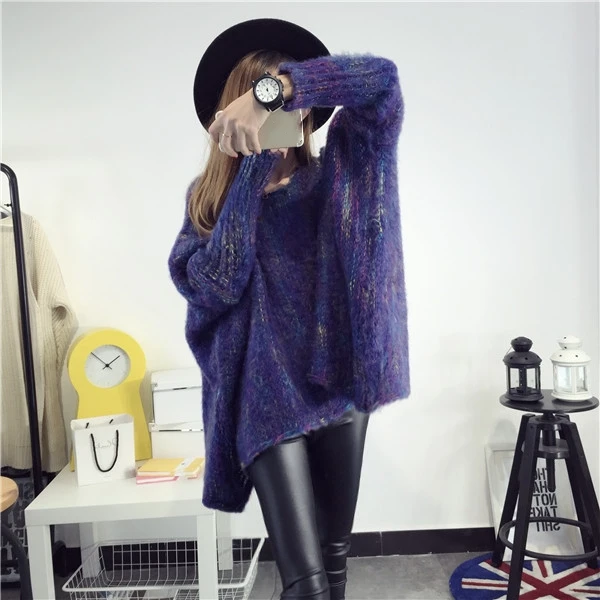 Зимний Свободный пуловер с v-образным вырезом плащ в стиле летучей мыши большой