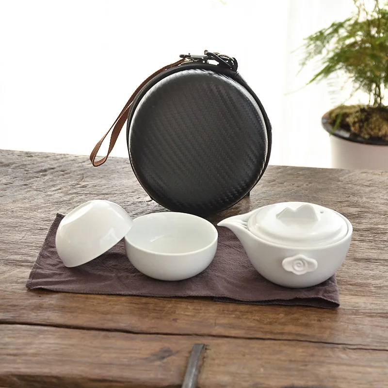 White TANGPIN керамические чайники gaiwan чайные чашки китайский чайный набор портативный дорожный чайный набор с сумкой для путешествий - Color: White