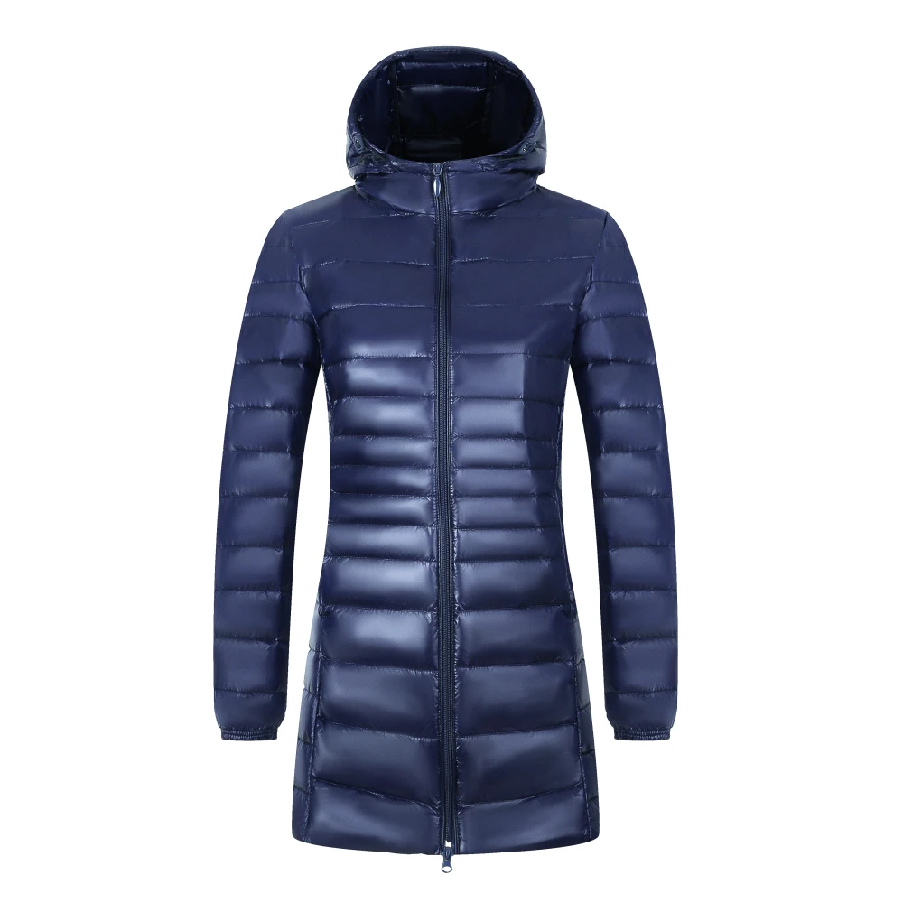 Hooded navy blue Johnature, женское белое пуховое пальто, S-7XL с капюшоном, Осень-зима, новинка размера плюс, женская одежда на молнии, одноцветные пуховые пальто - Цвет: Hooded navy blue
